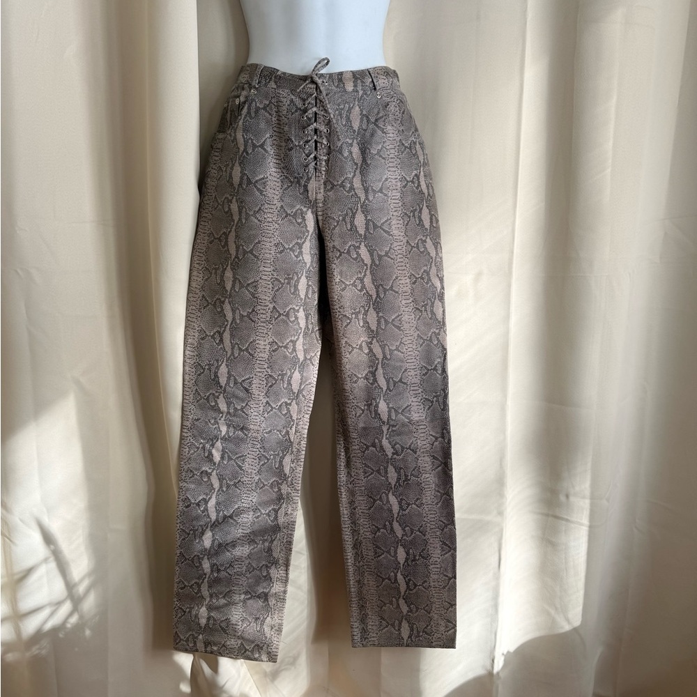 Vintage Snake Skin Lace Up Leather Pants